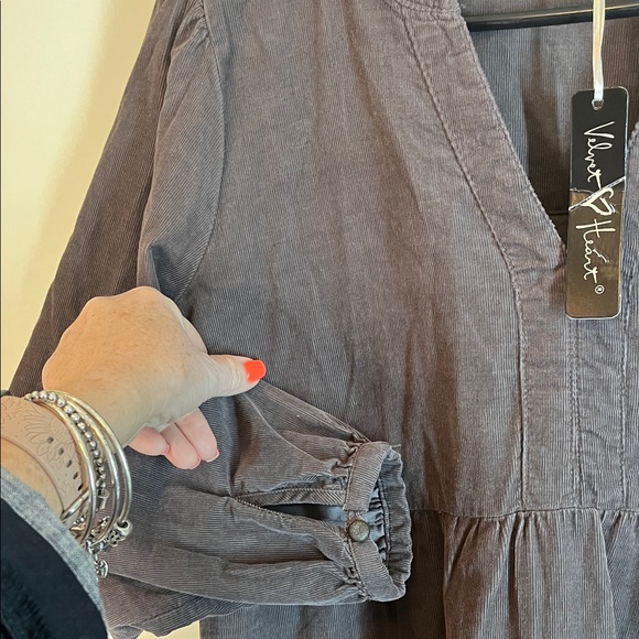 Velvet Heart NWT Women's Brown Gray Long Sleeve Tiered corduroy Dress size Small - Picture 4 of 12